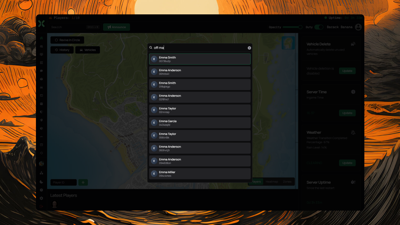 Placeholder screenshot for a player profile page with identifiers, actions, and quick tools