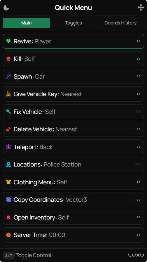 quick menu